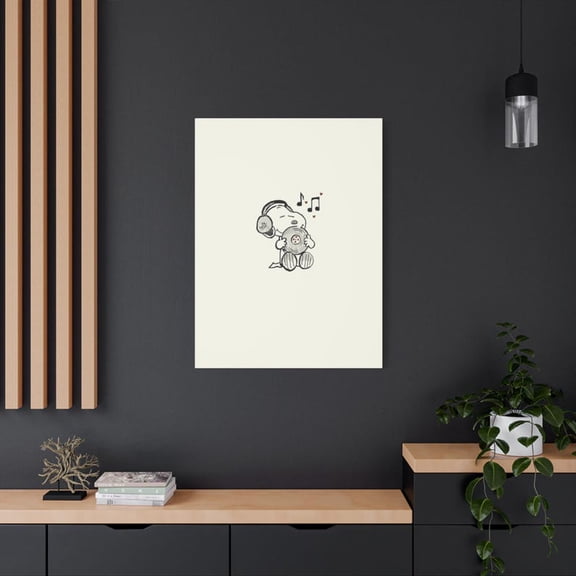 Snoopy Listening to Music Poster Cute Peanuts Cartoon Minimalist Wall Art Aesthetic Room Decor 8x12 UNFRAMED