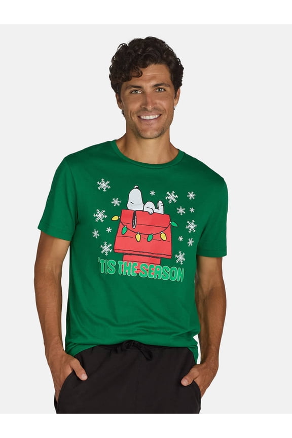 Snoopy Men's & Big Men's 'Tis the Season Graphic Tee with Short Sleeves, Sizes XS-3XL