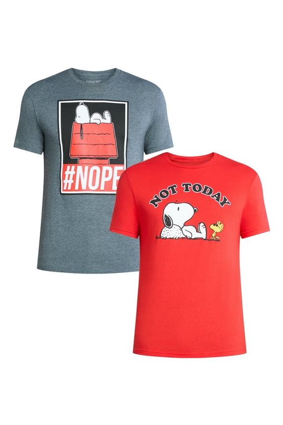 Snoopy Men's and Big Men's Graphic Tee Shirts, 2-Pack, Sizes S-3XL