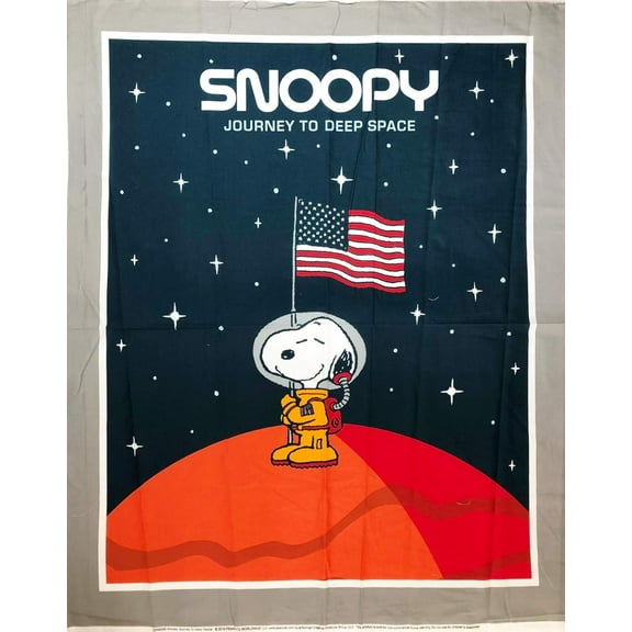 Snoopy on the Moon Astronaut Journey to Deep Space Cotton Fabric Panel (Great for Quilting, Sewing, Craft Projects, Wall Hangings, and More) 35" X 44"