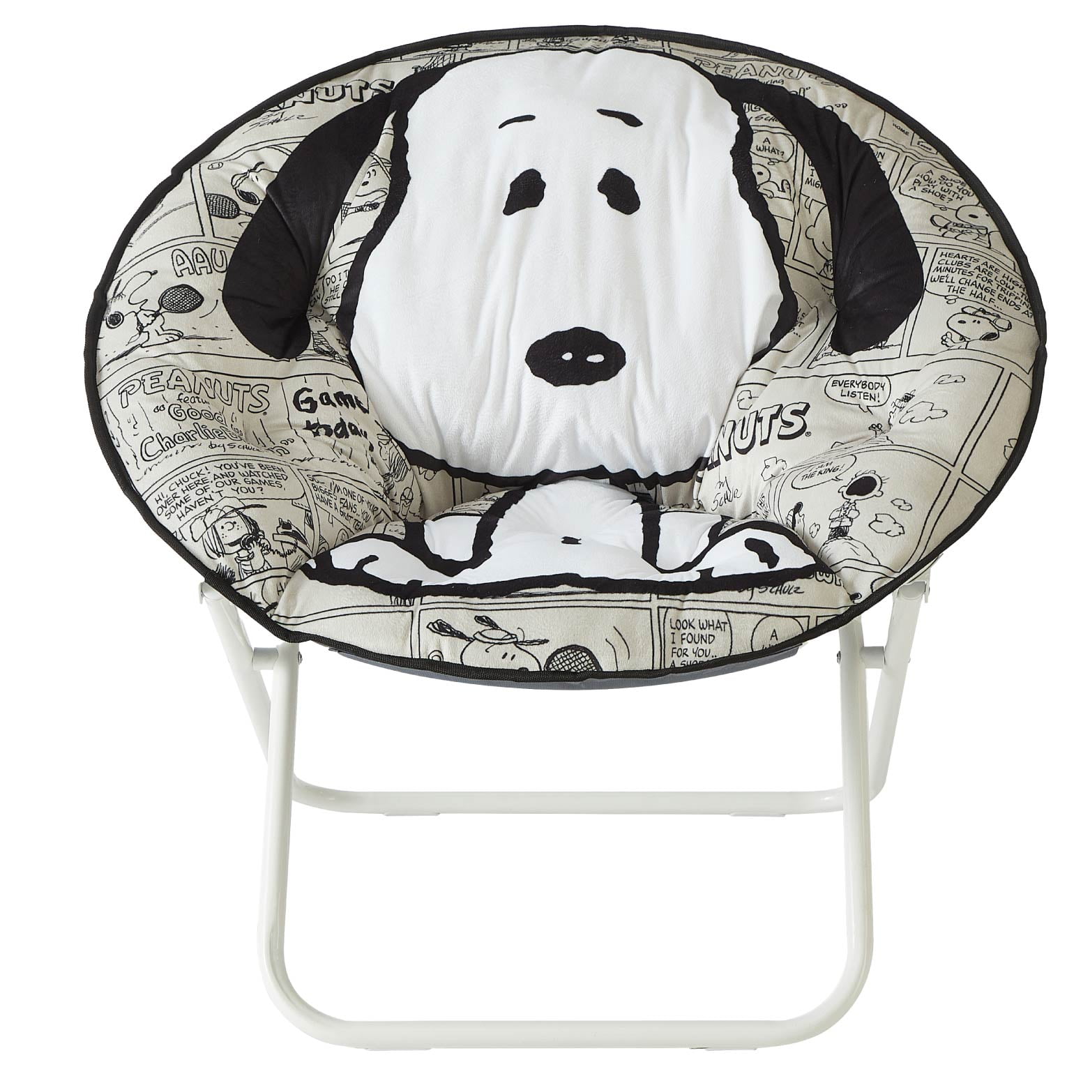 Snoopy Folding Saucer Chair for Teens and Adults, Black and White