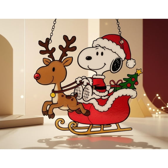 Snoopy Santa Sleigh Suncatcher | Cute Acrylic Christmas Ornament ...