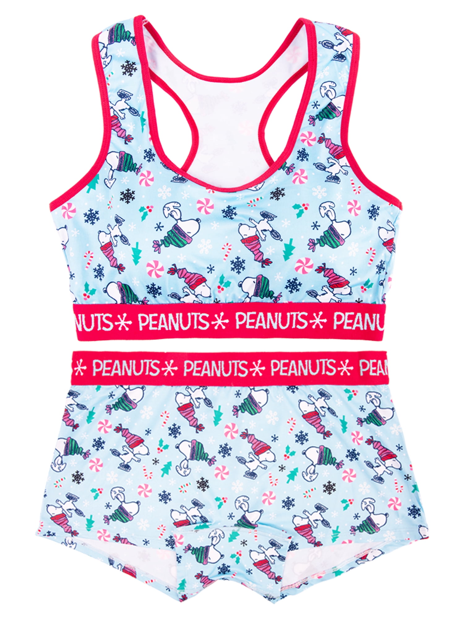 Peanuts Snoopy Christmas Women's Comfort Stretch Scoop Bra and Boyshort Panties Set Sizes S to XL