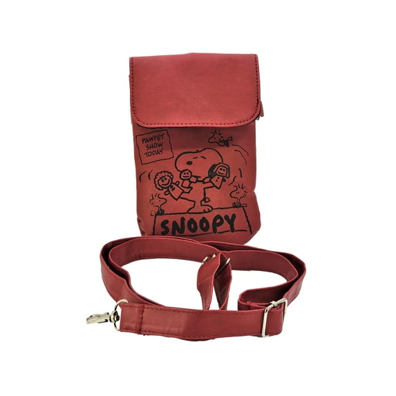 Snoopy Smartphone/Passport Traveling Shoulder/Neck Leather Pouch Cute Embossed Design.