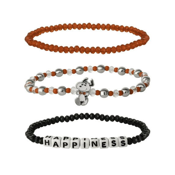 Snoopy Girls’ Stretch Bracelet 3-Piece Set – “Happiness” Snoopy Bracelets for Kids/Tweens