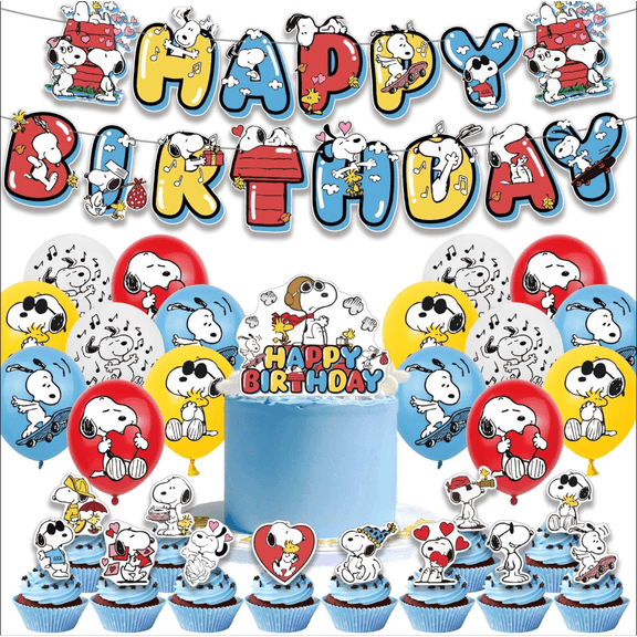 Snoopy Theme Birthday Party Supplies Set Balloon Banner Cake Toppers US Stock
