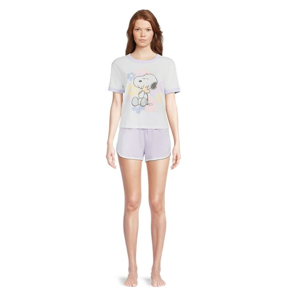 Snoopy Women's Ringer Tee and Lounge Set, 2-Piece