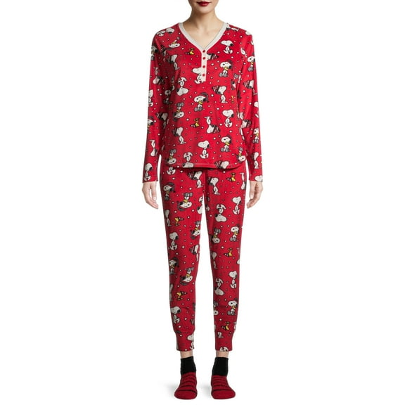 Snoopy Women's and Women's Plus 3-Piece Giftable Pajama Set with Socks