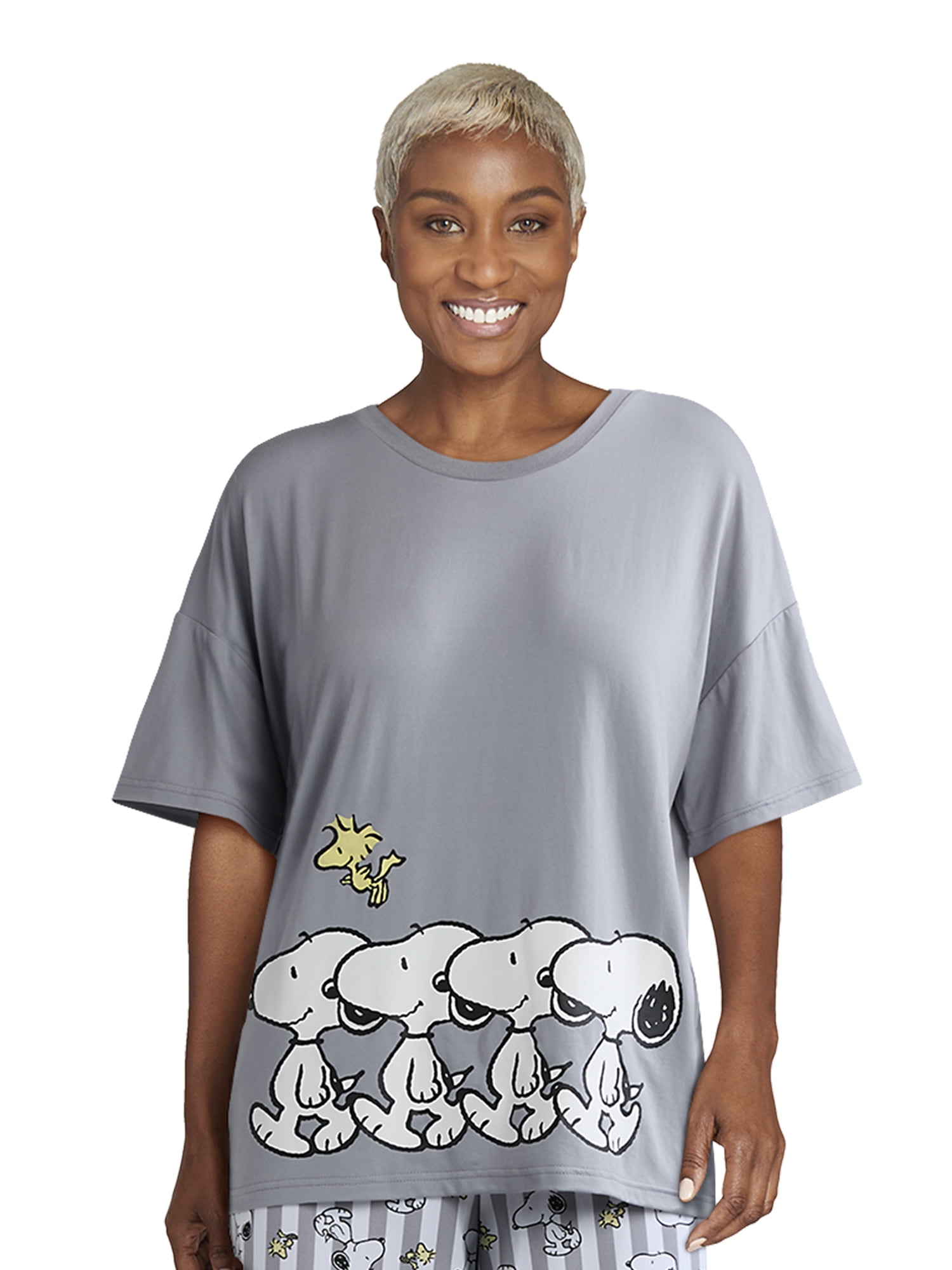 Snoopy Women's and Women’s Plus Oversized Tee and Pants Pajama Set, 2-Piece, Sizes XS-3X
