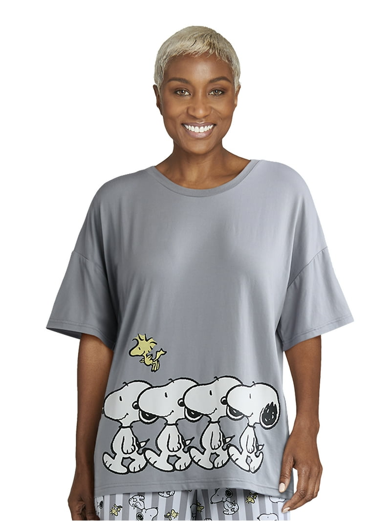 Peanuts Snoopy Women's Plus Oversized Tee and Pants Pajama Set, XS