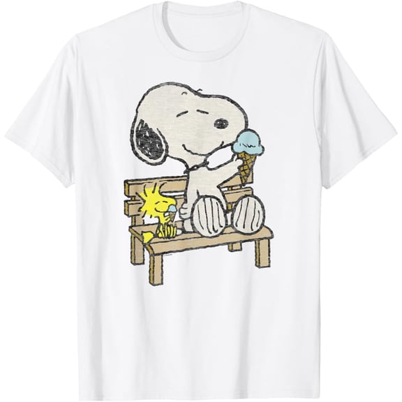 Snoopy Woodstock Bench Classic Cartoon Scene Unisex Cotton T-Shirt, Sizes S-5XL