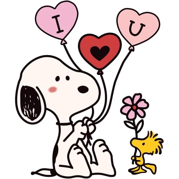 Snoopy & Woodstock I Love You Balloons Adhesive Vinyl Decal, Cute Romantic Sticker for Kindle, Laptop, Car or Water Bottle (5" x 4.2")