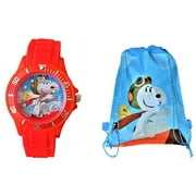 Peanuts by Peanuts Unisex 20 mm Silicone Strap Wristwatches, Red, with Non-Woven Drawstring Backpack