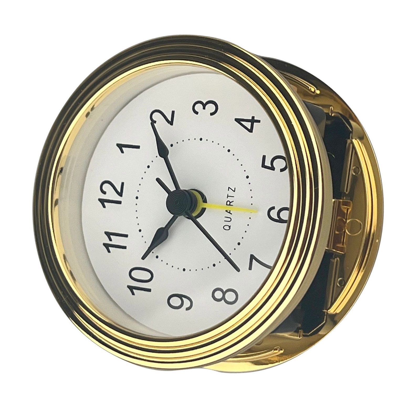 Snooze Alarm Clock Mechanism Insert 3Inch Diameter Gold Trim Arabic Numberals Round Watch Insert for Clock Enthusiasts