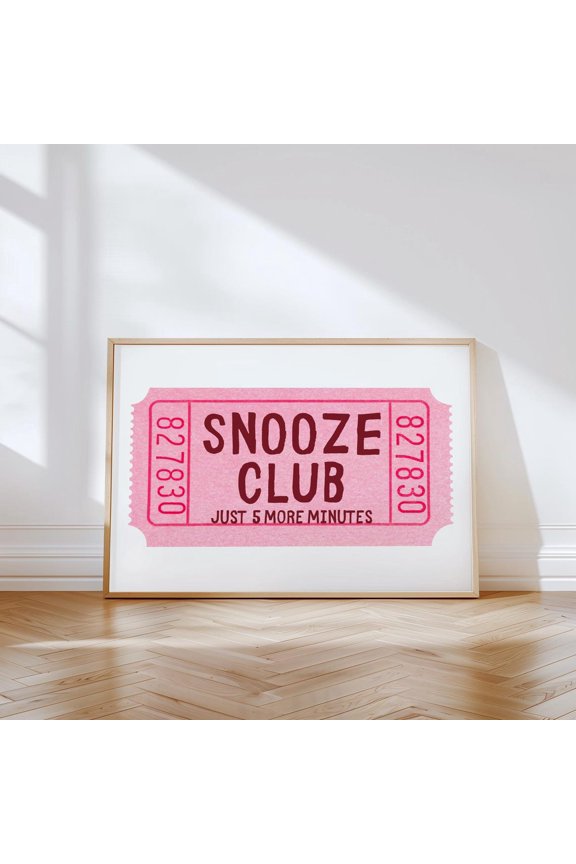 Snooze Club Pink Girly Bedroom Ticket Unframed Paper Print