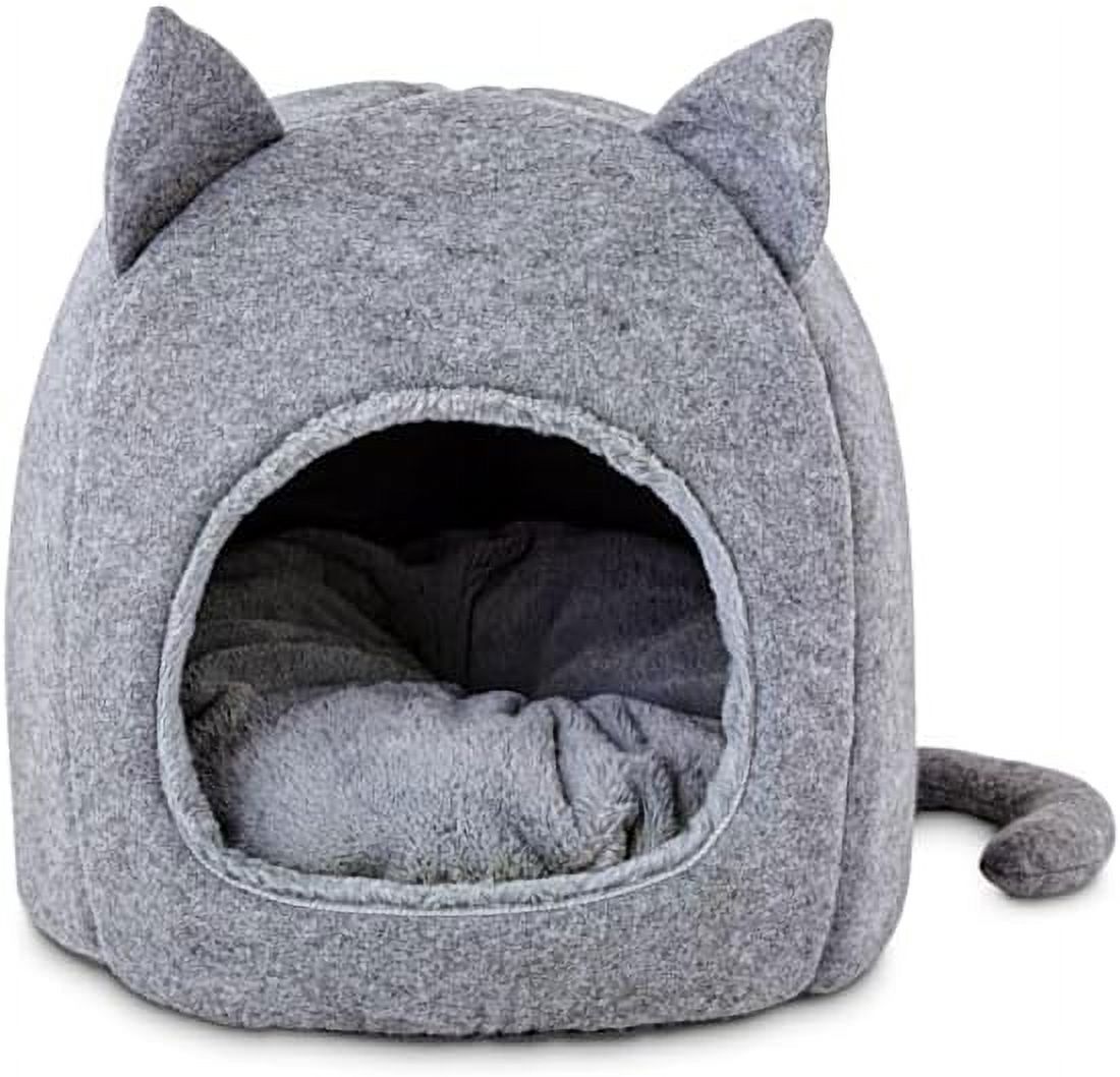 Snooze Fest Fellow Feline Hooded Igloo Cat Bed, 15.5" L X 15.5" W X 15