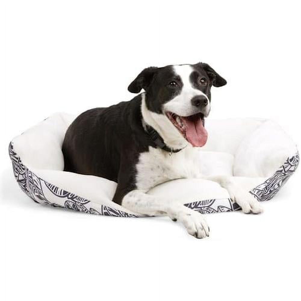 Snooze Rectangle Nester Dog Bed, 32" L X 24" W, Black And White Palm