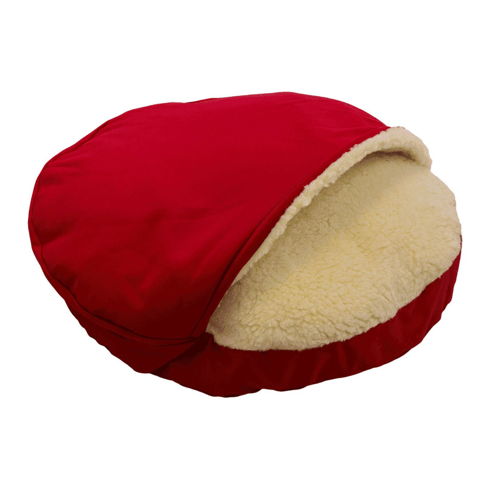 Small Red Hooded Cozy Cave Dog Bed with Sherpa Lining