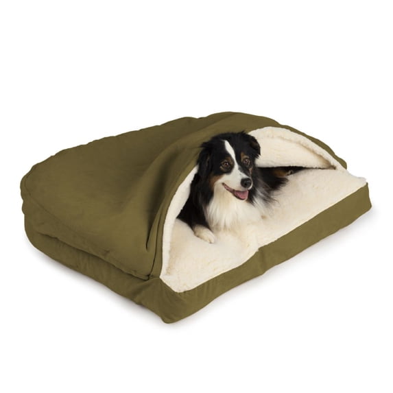 Snoozer Cozy Cave Rectangle Pet Bed, Medium, Olive Micro, Hooded Nesting Dog Bed