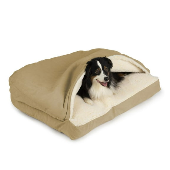 Snoozer Cozy Cave Rectangle Pet Bed, Small, Khaki, Hooded Nesting Dog Bed