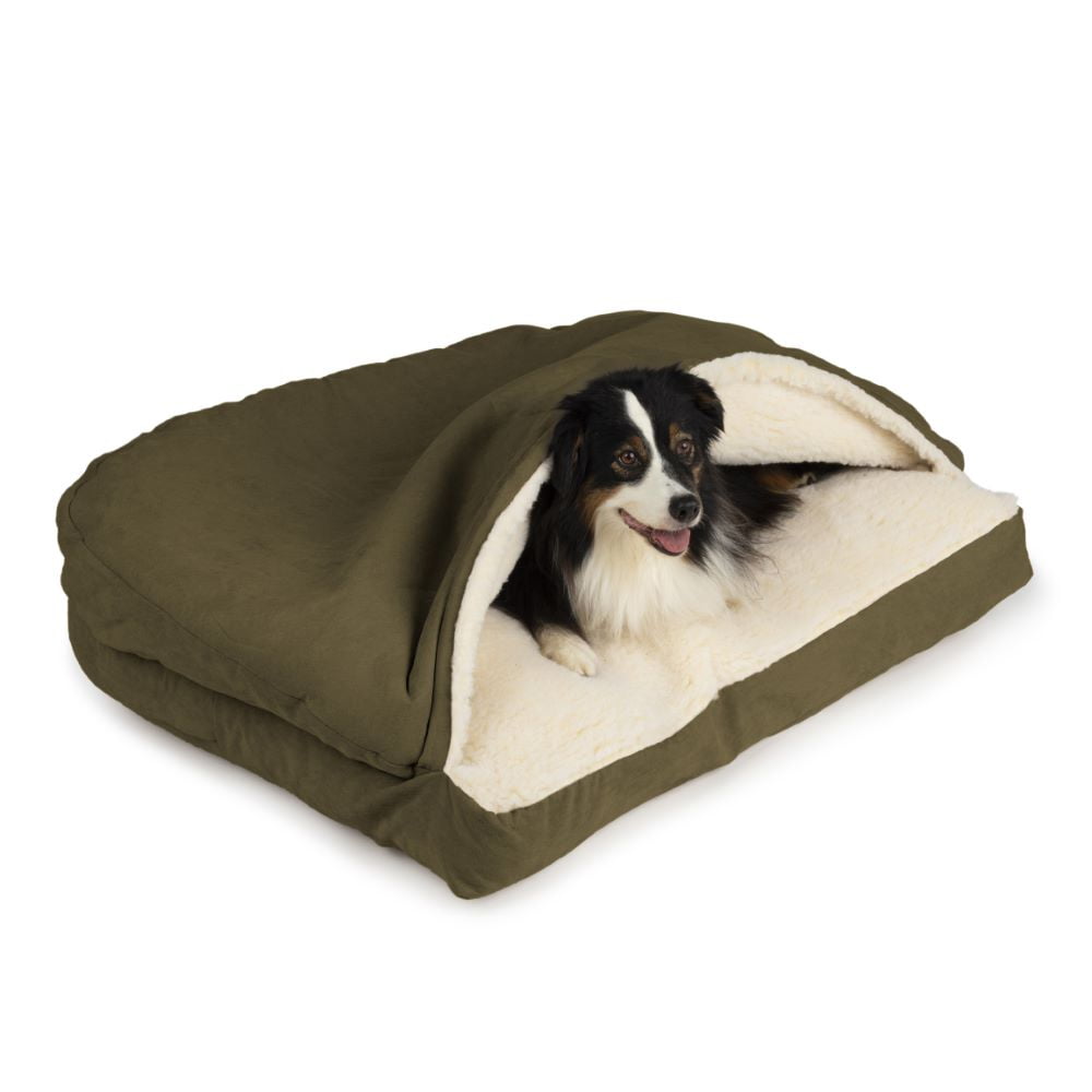 Small Olive Poly-Cotton Cozy Cave Dog Bed