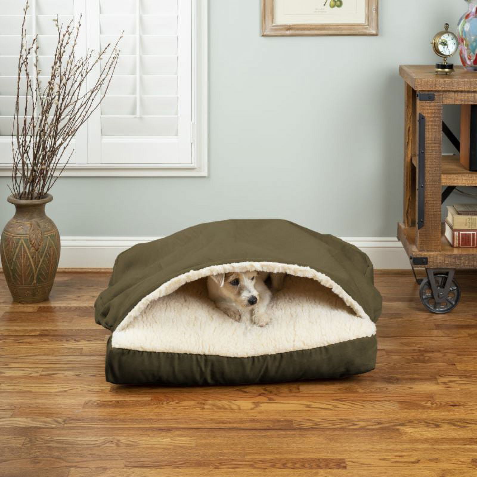 Snoozer Cozy Cave Square Pet Bed, Medium, Olive, Hooded Nesting Dog Bed