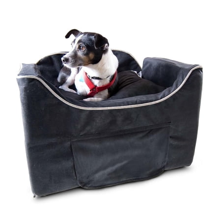 Snoozer Lookout II Dog Car Seat with Storage Tray, Medium, Black Microsuede