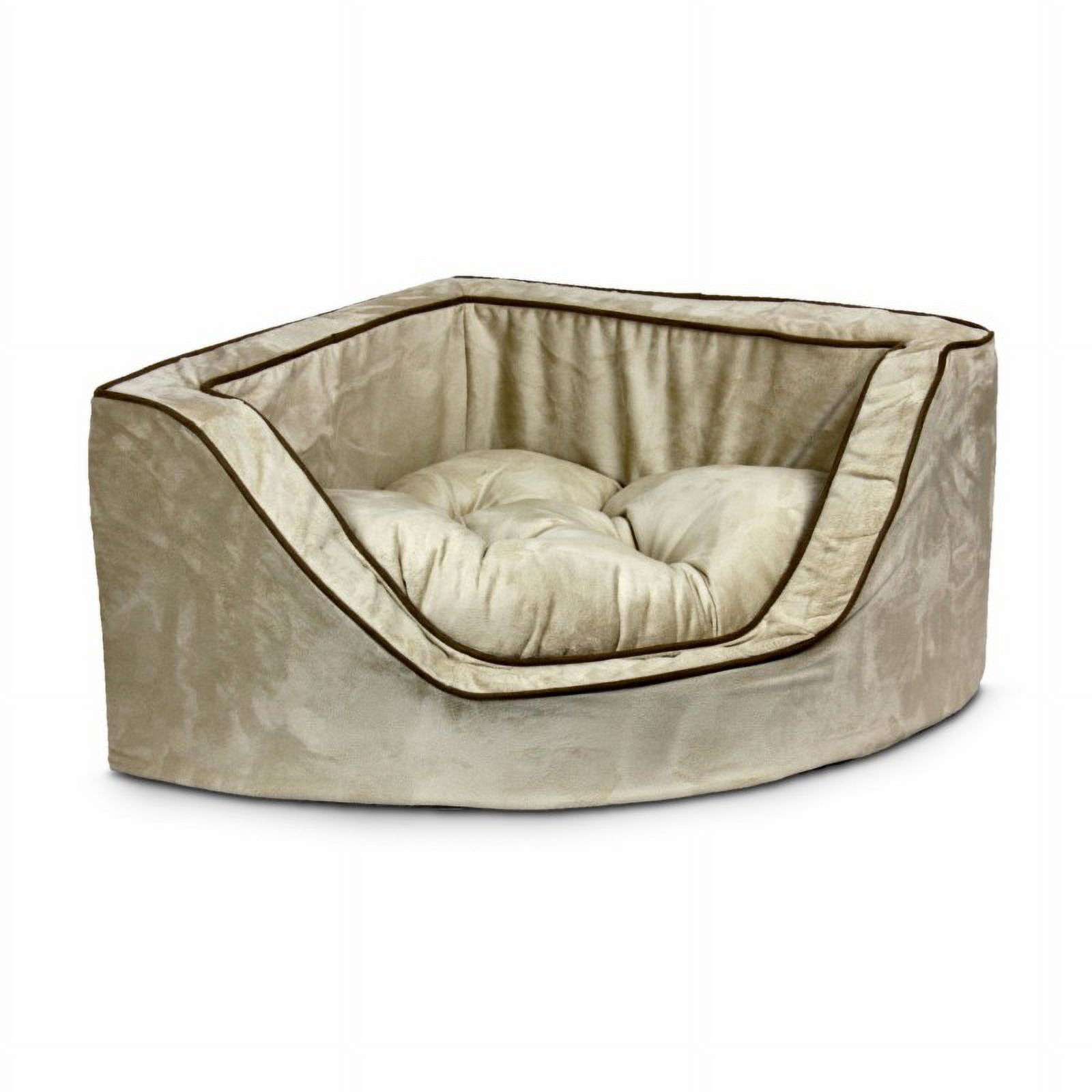 Small Buckskin and Java Microsuede Corner Dog Bed