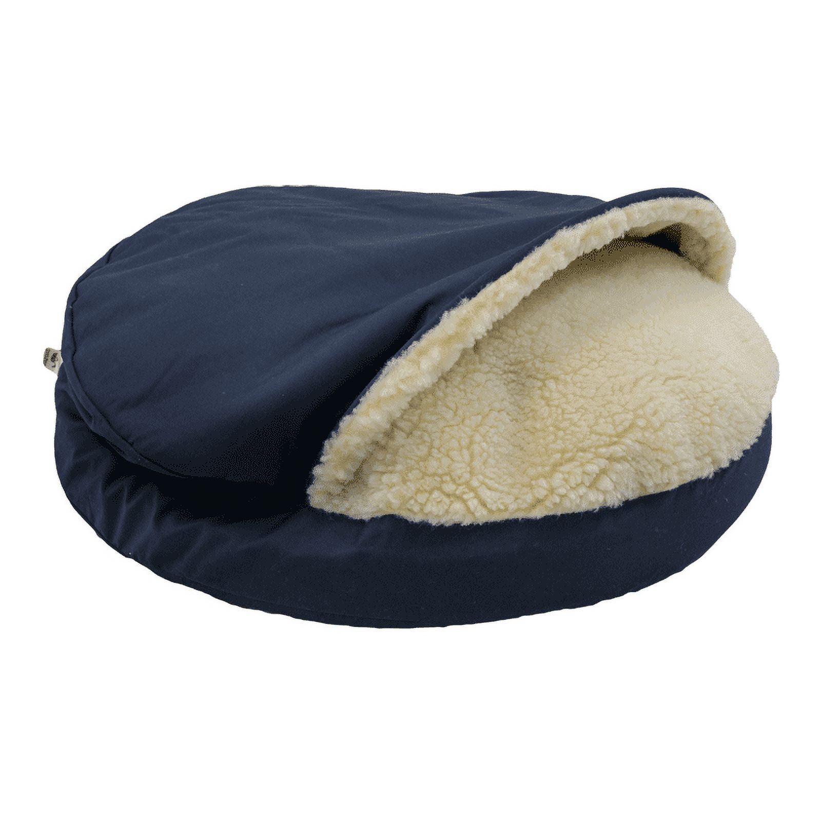 Large Navy Orthopedic Cozy Cave Dog Bed with Sherpa Interior