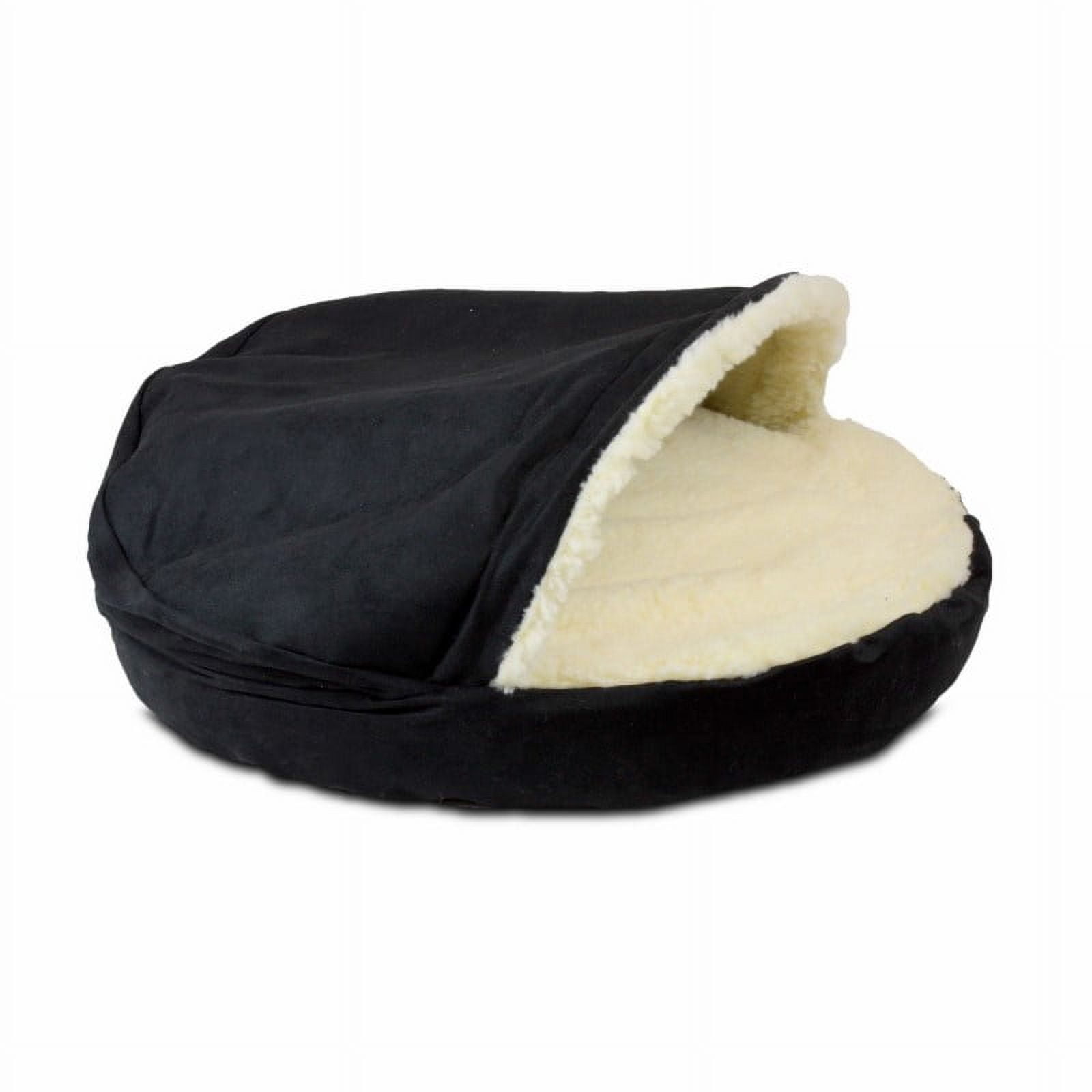 Small Black Microsuede Orthopedic Hooded Dog Bed