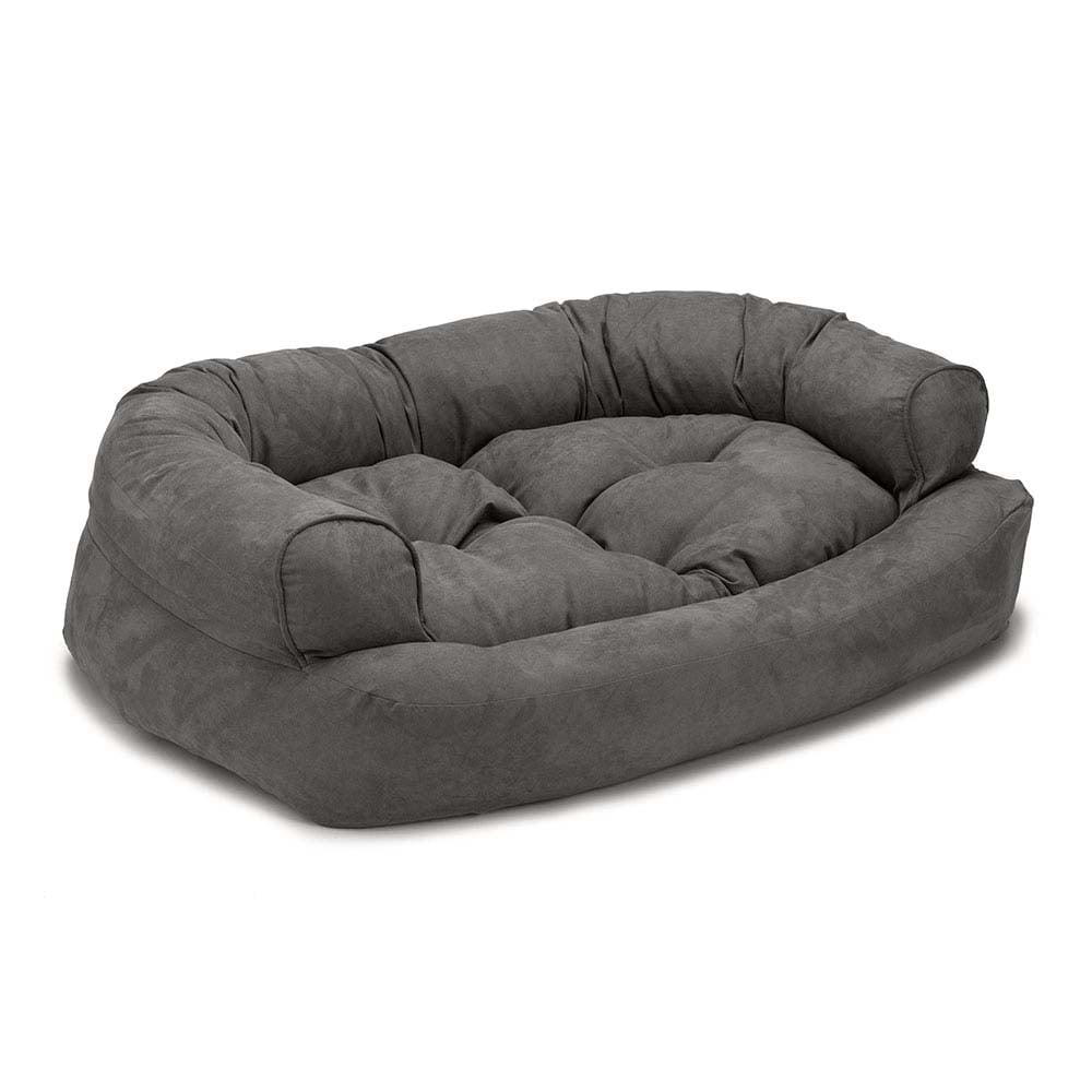 Large Anthracite Microsuede Orthopedic Dog Sofa with Bolsters