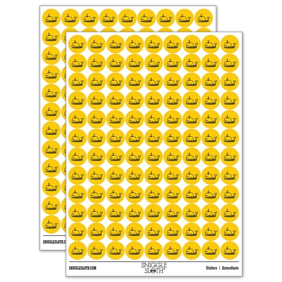 Snoozing Whale Doodle 200+ Round Stickers - Yellow - Gloss Finish - 0.50" Size