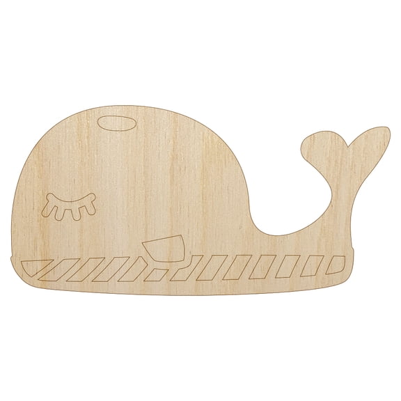 Snoozing Whale Doodle Wood Shape Unfinished Piece Cutout Craft DIY Projects - 6.25 Inch Size - 1/8 Inch Thick
