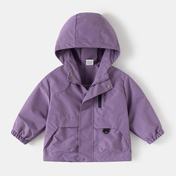 Snorda 2-12 Years Kids Hooded Windproof Waterproof Rain Jacket Lightweight Outerwear Full Zip and Snap Closure Jacket with Chest Pocket Casual Solid Comfy Jacket for Fall Winter Daily Wear