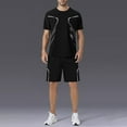 thumbnail image 1 of Snorda 2 Piece Gym Set for Men Short Sleeve Round Neck Sports and Shorts Set Summer Mens Solid Color Casual Breathable Gym Wear for Men, 1 of 7