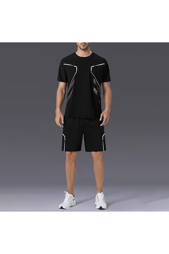 2 Piece Gym Set for Men Short Sleeve Round Neck Sports and Shorts Set Summer Mens Solid Color Casual Breathable Gym Wear for Men