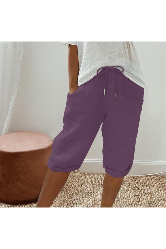 Bermuda Shorts for Women Ladies Lightweight and breathable Daily Casual Wear Solid Color Half Shorts Pants Linen Bermuda Shorts for Women