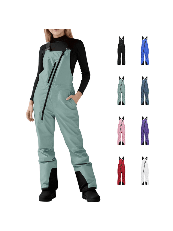 Big Girls Snow Bibs Waterproof Insulated Ski Bib Overalls Windproof Snowboard Bib Pants with Adjustable Straps Girls Snow Pants for Winter Sports