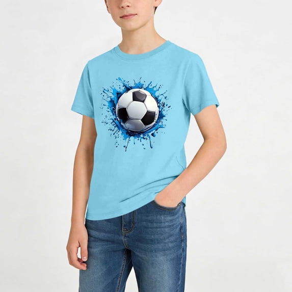 Snorda Boys Shirts Summer Football Graphic Shirts Tops Medium To Large Kids Casual Comfortable Short Sleeve Crew Neck Tops for 2-13 Years