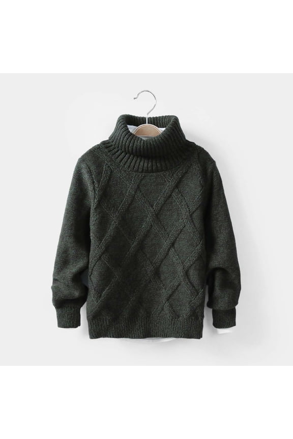Boys Sweater Turtleneck Diamond Cable Knit Sweater Solid Long Sleeve Warm Pullover Casual Loose Comfy Stretchy Sweaters for Fall Winter Layering Wear