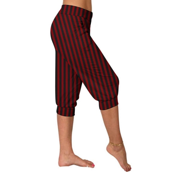 Snorda Capri Pants for Women Striped Leggings High Waist Leggings Elastic Waistband Casual Jogger Cropped Yoga Capris Ladies Loose Soft Pants for Daily Wear Workout Looks