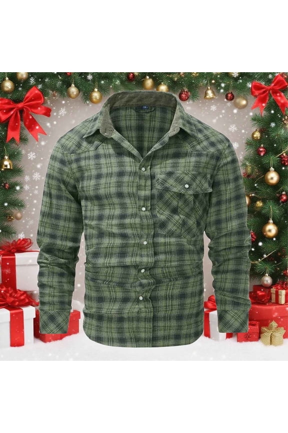 Flannel Plaid Long Sleeve Shirts for Men Plus Size Turndown Collar Shirt Jacket with Chest Pocket Casual Soft Loose Comfy Shirt for Fall Winter Daily Layering Wear