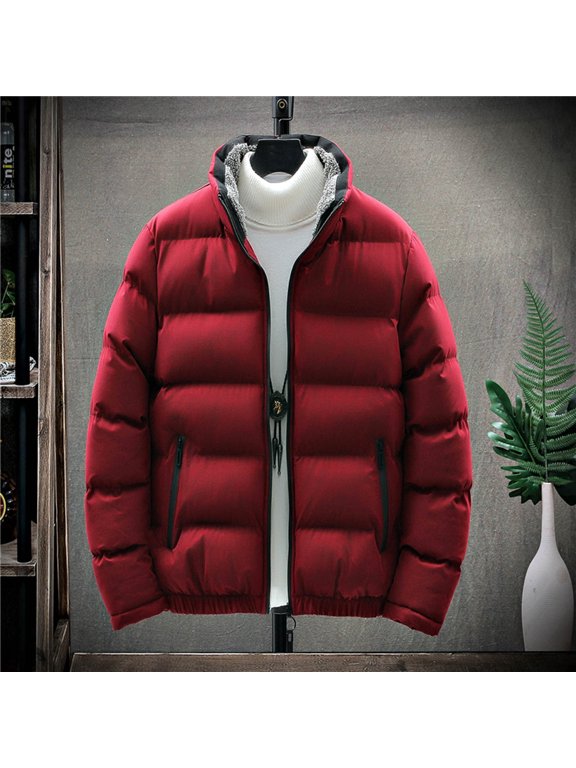 Fleece Jacket Men Stand Collar Long Sleeve Puffer Jacket, Winter Warm Loose Comfy Jackets Coat for Cold Weather Daily Wear