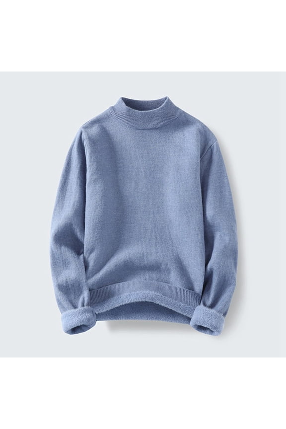 Fleece Lined Sweaters for Men Crew Neck Knit Sweater Solid Long Sleeve Thick Warm Pullover Soft Cofmy Sweaters for Fall Winter Cold Weather Layering Wear
