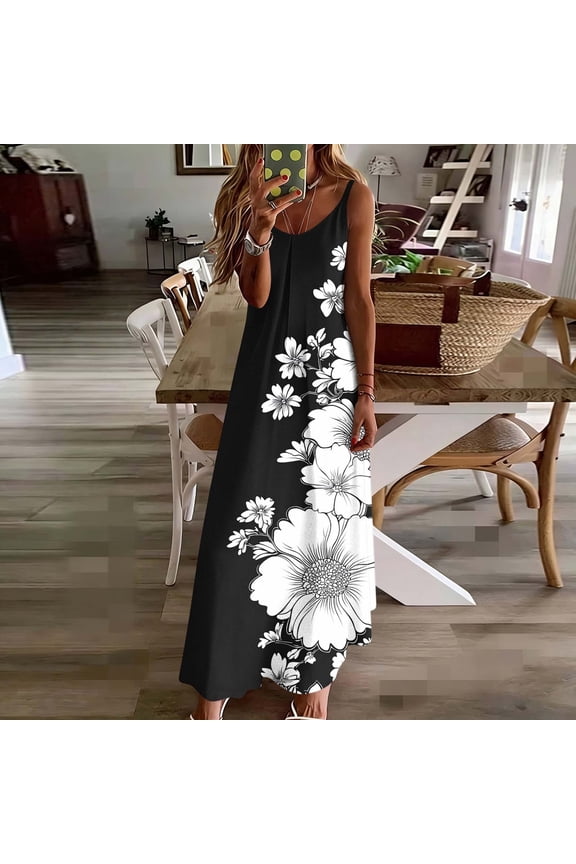 Floral Sundresses for Women, Lightweight Summer Sleeveless Printed Sundress, Loose Breathable Ideal for Daily Wear, Outdoor & Everyday Outfit