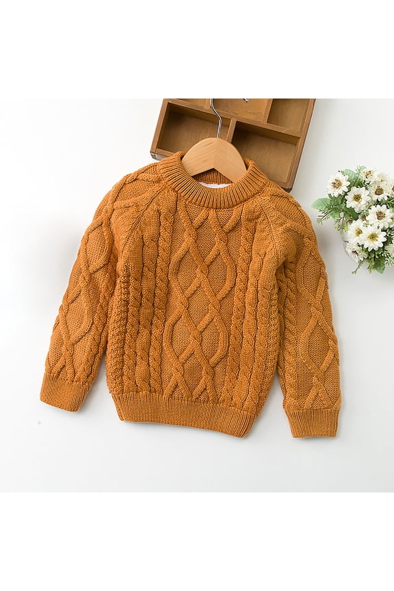 Girls Sweater Crew Neck Diamond Cable Knit Solid Long Sleeve Thick Soft Warm Pullover Basic Casual Comfy Stretchy Sweater for Fall Winter Daily Wear