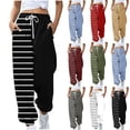 thumbnail image 1 of Snorda Joggers for Women Asymmetrical Striped Pants Elastic Drawstring Waist Trousers with Pockets Casual Sweatpants for Everyday Wear and Relaxed Athleisure, 1 of 5