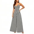 thumbnail image 1 of Snorda Jumpsuits for Women Striped Spaghetti Strap Jumpsuit with V-Neck Casual Loose Breathable Comfy High Waist Wide Leg Long Pants for Women Daily Wear Outing Looks, 1 of 7