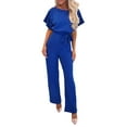 thumbnail image 1 of Snorda Jumpsuits for Women Casual Loose Batwing Sleeve Crewneck Rompers Long Pants Belted Wide Legs Overall S-XL, 1 of 1