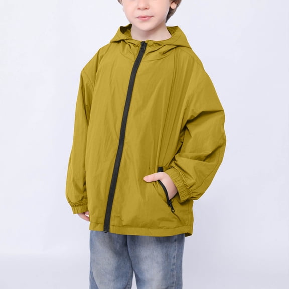 Snorda Kids Rain Jacket for Girls Solid Hooded Lightweight Windproof Rain Jacket Colour-Blocked Full Zip Pockets Jackets Casual Loose Fits for Boys Daily Wear Outdoors Looks